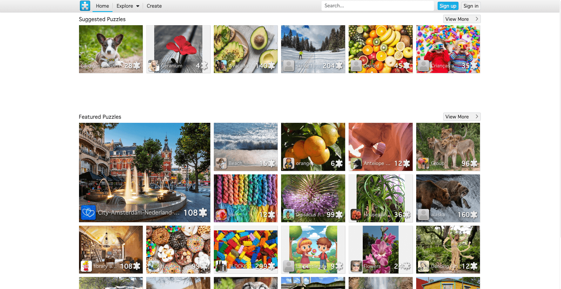Millions of free jigsaw puzzles created by a large community. Create, play, share jigsaw puzzles and compete with other users.